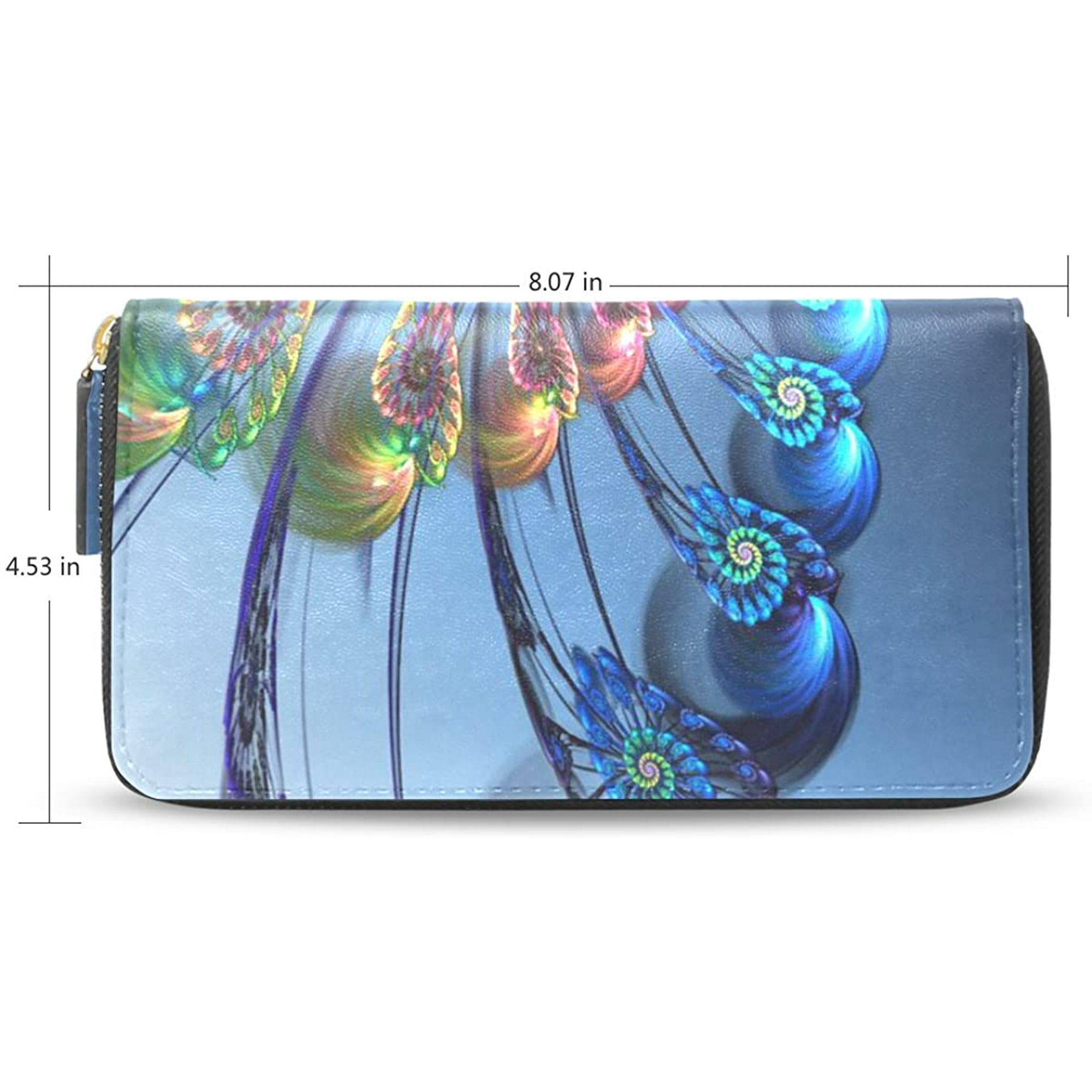 Womens Feather Peacock Pattern Long Wallet & Purse Case Card Holder 